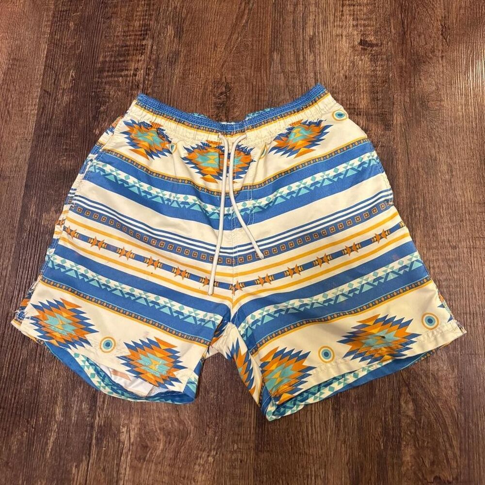 Men's Large multi-purpose Burnside Shorts with trendy blue & yellow design